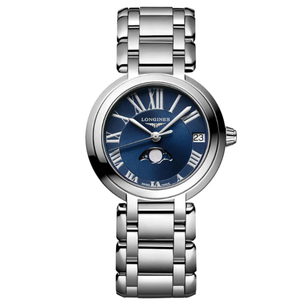 Longines PrimaLuna Silver Stainless Steel Blue Dial Quartz Watch for Ladies - L81154916