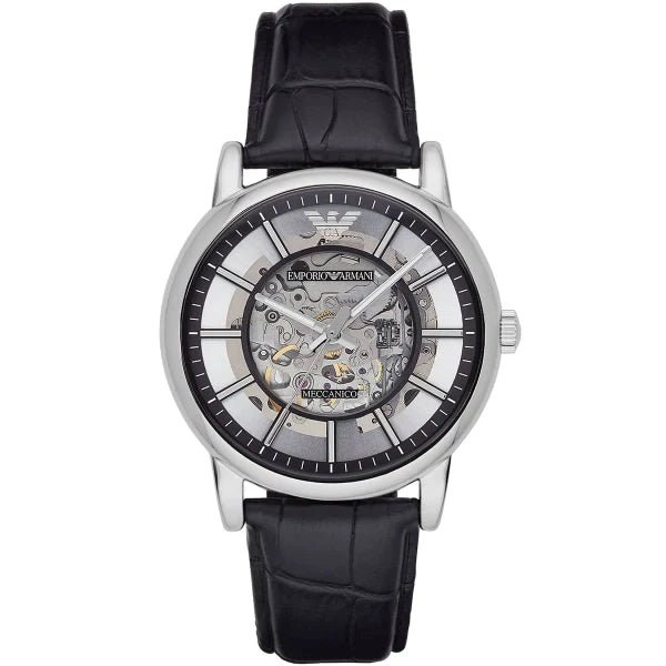 Emporio Armani Meccanico Blue Leather Strap Skeleton Dial Automatic Watch for Gents - AR1981