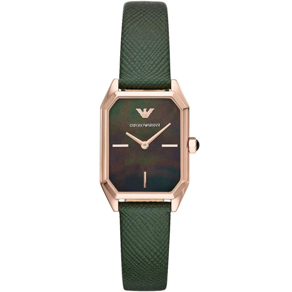 Emporio Armani Gioia Green Leather Strap Mother Of Pearl Dial Quartz Watch for Ladies AR11149