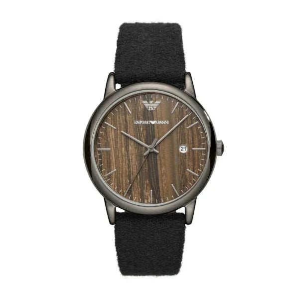 Emporio Armani Luigi Black Leather Strap Brown Dial Quartz Watch for Gents AR11156
