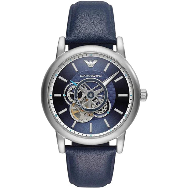 Emporio Armani Meccanico Blue Leather Strap Blue Dial Automatic Watch for Gents AR60011