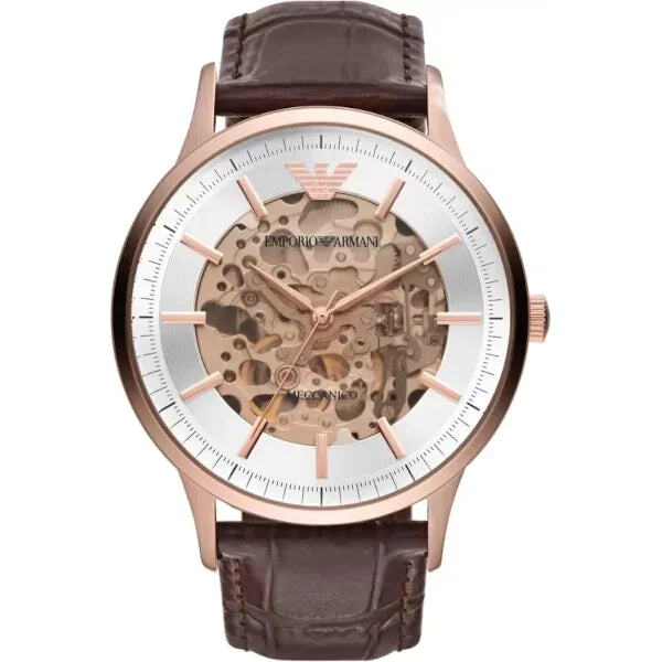 Emporio Armani Meccanico Brown Leather Strap Brown Dial Automatic Watch for Gents AR60039