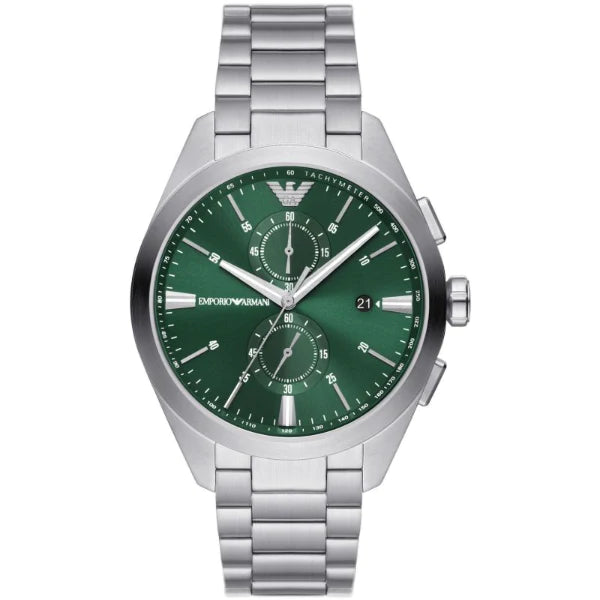 Emporio Armani Claudio Silver Stainless Steel Green Dial Chronograph Quartz Watch for Gents - AR11480