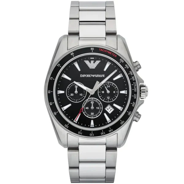 Emporio Armani Sigma Silver Stainless Steel Black Dial Chronograph Quartz Watch for Gents - AR6098