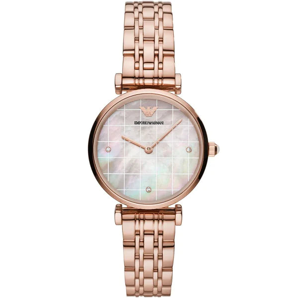 Emporio Armani Gianni T-Bar Rose Gold Stainless Steel Mother Of Pearl Dial Quartz Watch for Ladies - AR11385