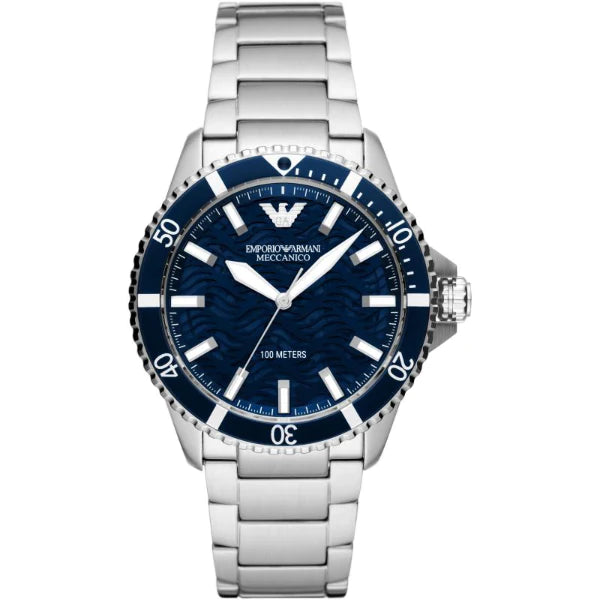 Emporio Armani Diver Silver Stainless Steel Blue Dial Automatic Watch for Gents - AR60059