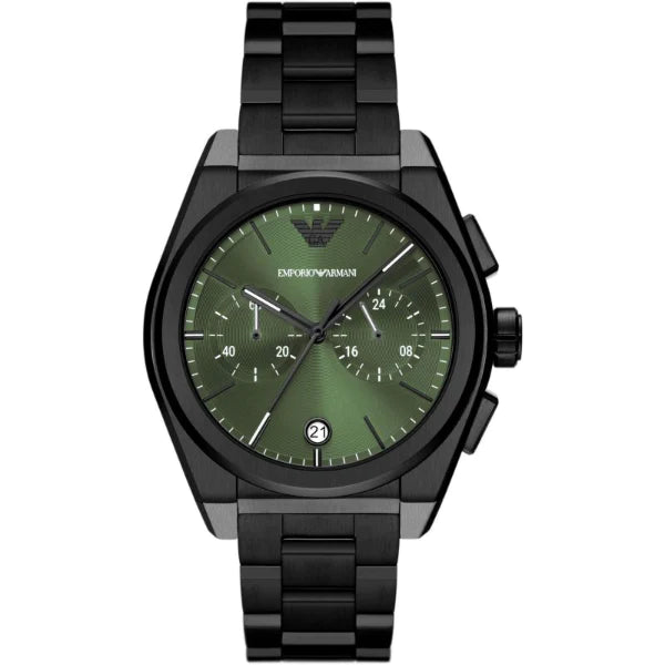 Emporio Armani Federico Black Stainless Steel Green Dial Chronograph Quartz Watch for Gents - AR11562