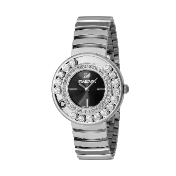 Swarovski Lovely Silver Stainless Steel Black Dial  Quartz Watch for Ladies - 1160305