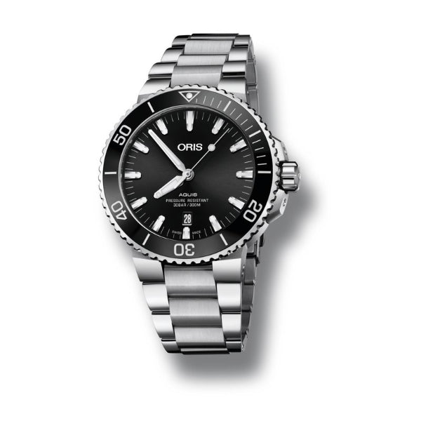 Oris Aquis Date Silver Stainless Steel Black Dial Automatic Watch for Gents 01.733.7730.4134