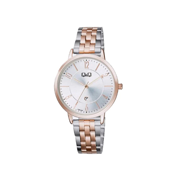 Q&Q Two-Tone Stainless Steel Silver Dial Quartz Watch for Ladies - A469J404