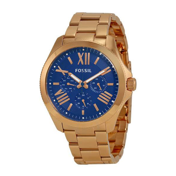 Fossil Cecile Gold Stainless Steel Blue Dial Quartz Watch for Ladies AM4566