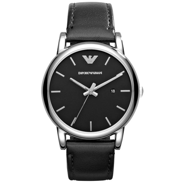 EMPORIO ARMANI Classic Black Leather Strap Black Dial Quartz Watch