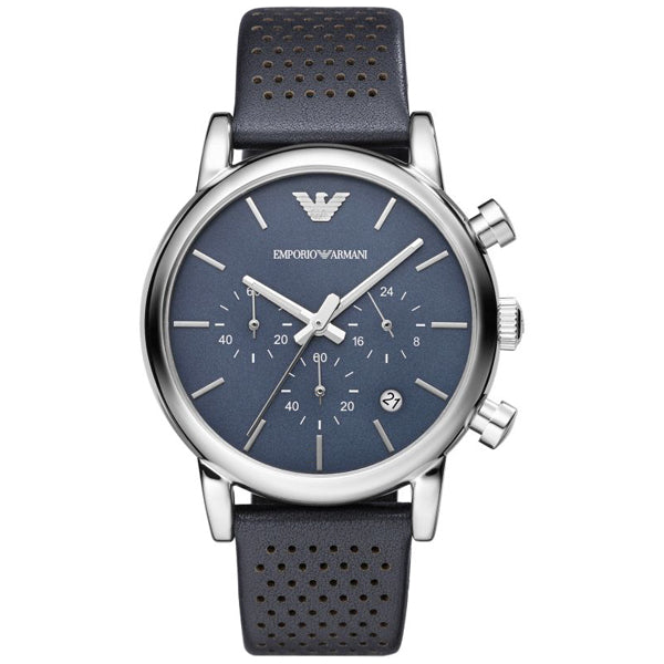 EMPORIO ARMANI Blue Dial Blue Leather Strap Chronograph Watch For Gent Dreams Pakistan