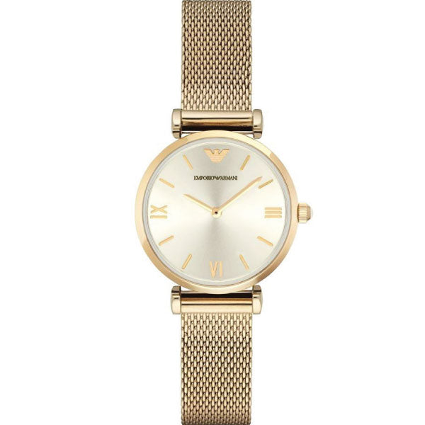 EMPORIO ARMANI Retro Gold Mesh Bracelet Gold Dial Quartz Watch for
