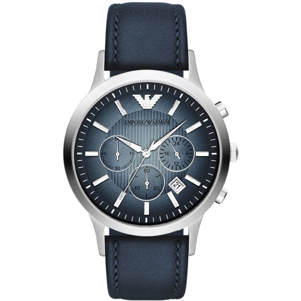 EMPORIO ARMANI Blue Dial Blue Leather Strap Chronograph Watch For Gents - AR2473