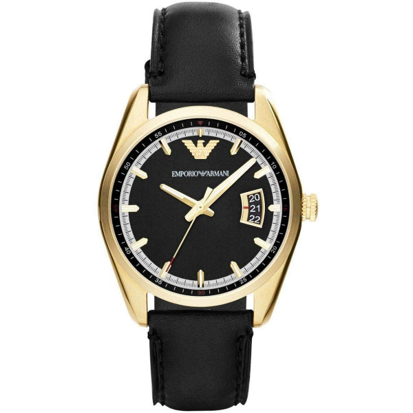 EMPORIO ARMANI Sportivo Black Leather Strap Black Dial Quartz Watch for Gents AR6018