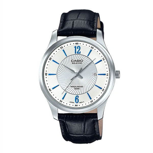 Casio Black Leather Strap White Dial Quartz Watch for Gents - BEM-151L-7AVDF
