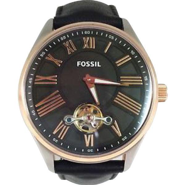 Fossil Black Leather Strap Black Dial Automatic Watch for Gents - BQ1143