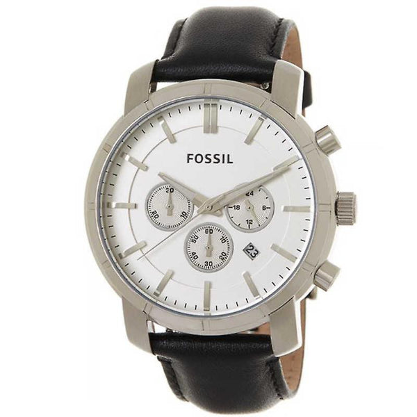 Fossil Lance Black Leather Strap White Dial Chronograph Quartz Watch for Gents BQ1526