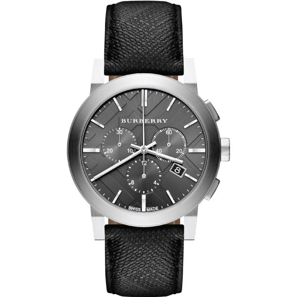 Burberry Black Leather Strap Grey Dial Chronograph Quartz Watch for Gents - BU9362