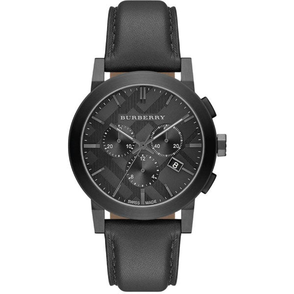 Burberry Black Leather Strap Black Dial Chronograph Quartz Watch for Gents - BU9364