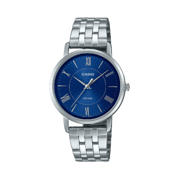 Casio Enticer Silver Stainless Steel Blue Dial Quartz Watch for Gents - CASIO LTP-B110D-2AVDF