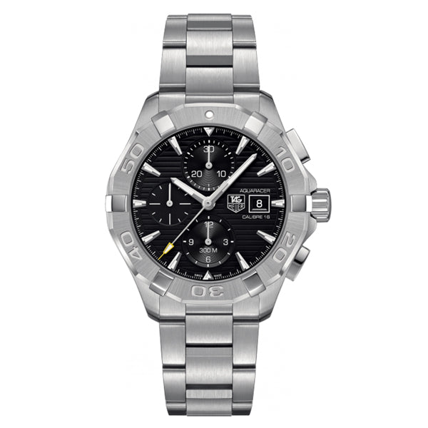 Tag Heuer Aquaracer Calibre 16 Silver Stainless Steel Black Dial Automatic Watch for Gents CAY2110BA0927
