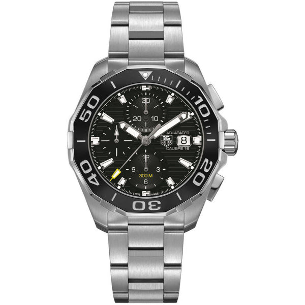Tag Heuer Aquaracer Calibre 16 Silver Stainless Steel Black Dial Automatic Watch for Gents- CAY211A.BA0927