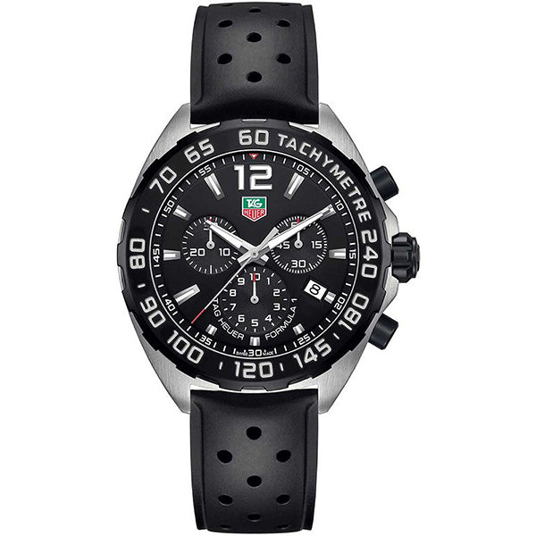 Tag Heuer Formula 1 Black Rubber Strap Black Dial Chronograph Quartz Watch for Gents - CAZ1010FT8024