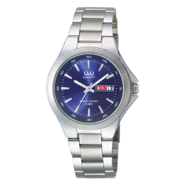 Q&Q Silver Stainless Steel Blue Dial Quartz Watch for Ladies - A164J212Y