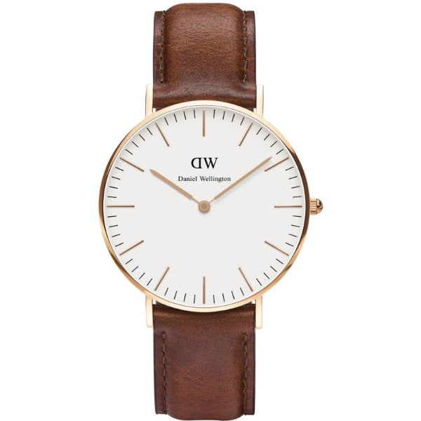 Daniel Wellington Classic St. Mawes 36 Brown Leather Strap White Dial Quartz Watch for Ladies - DW00100035