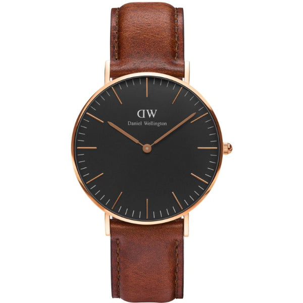 Daniel Wellington Classic St. Mawes 36 Brown Leather Strap Black Dial Quartz Watch for Ladies - DW00100136