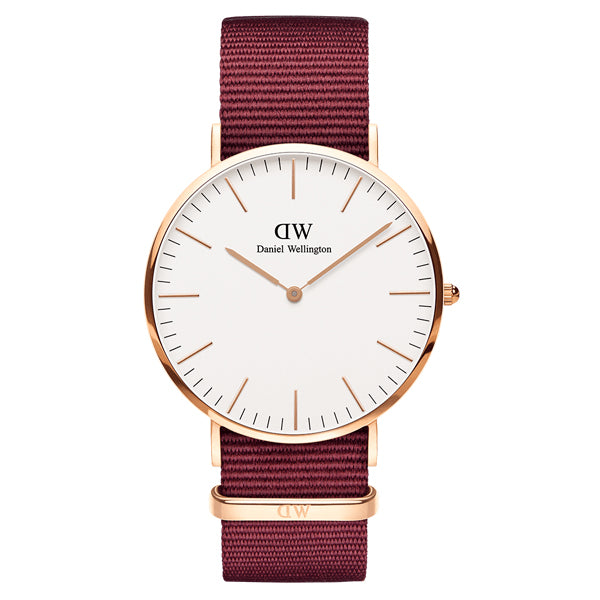 Daniel Wellington Classic Roselyn Red Nato Strap White Dial Watch for Ladies - DW00100267
