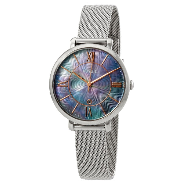 Fossil Jacqueline Silver Mesh Bracelet Mother of pearl Dial Quartz Watch for Ladies ES4322