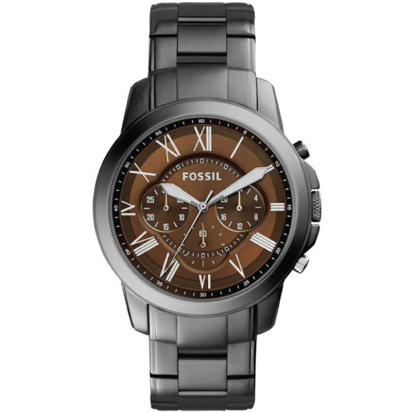 Fossil Grant Grey Stainless Steel Brown Dial Chronograph Quartz Watch for Gents FS5090