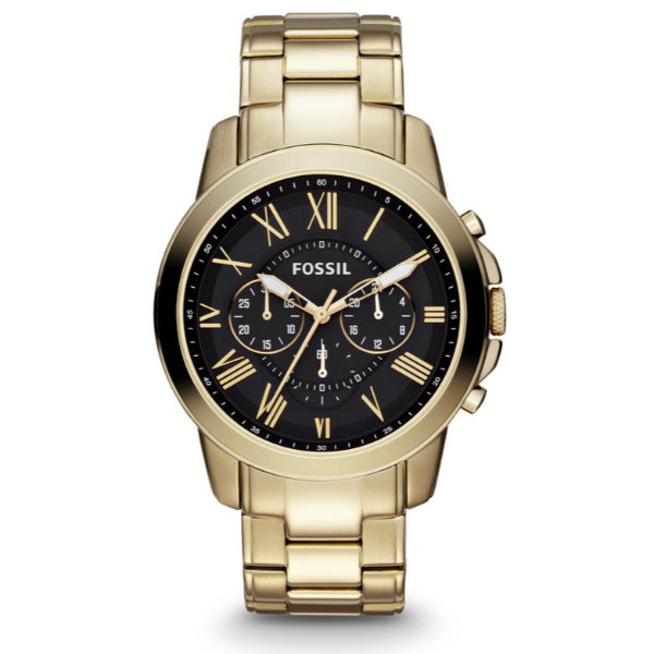 Fossil Grant Gold Stainless Steel Black Dial Chronograph Quartz Watch for Gents FS4815