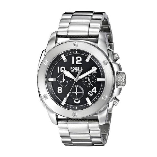 Fossil Modern Machine Silver Stainless Steel Black Dial Chronograph Quartz Watch for Gents FS4926