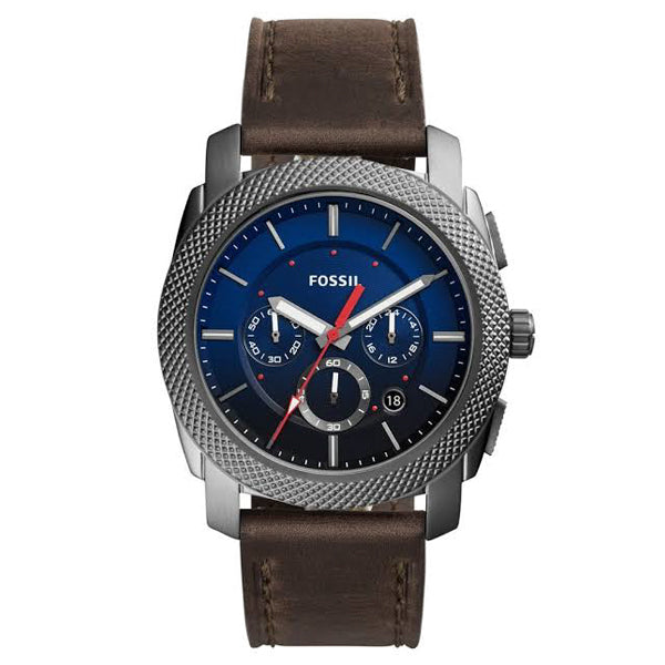 Fossil Machine Brown Leather Strap Blue Dial Chronograph Quartz Watch Dreams Pakistan