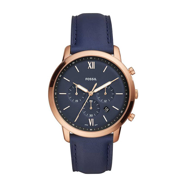 Rose Gold Fossil Chronograph Blue Fossil Neutra Blue Leather Strap