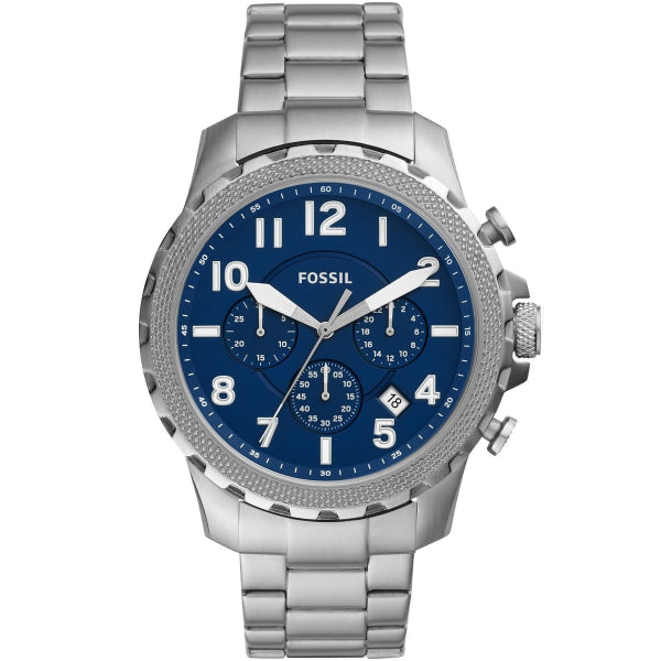 Fossil Bowman Silver Stainless Steel Blue Dial Chronograph Quartz Watch for Gents - FS5604