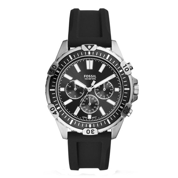 Fossil Garrett Black Silicone Strap Black Dial Chronograph Quartz Watch for Gents - FS5624