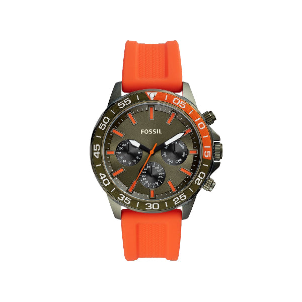 Fossil Bannon Multifunction Orange Silicone Strap Green Dial Chronograph Quartz Watch for Gents - BQ2500