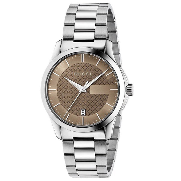 Gucci G-Timeless Silver Stainless Steel Brown Dial Quartz Unisex Watch - GUCCI YA 126445