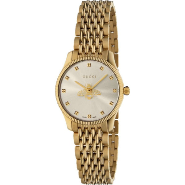 Gucci G-Timeless Gold Stainless Steel Silver Dial Quartz Watch for Ladies - GUCCI YA 1265021