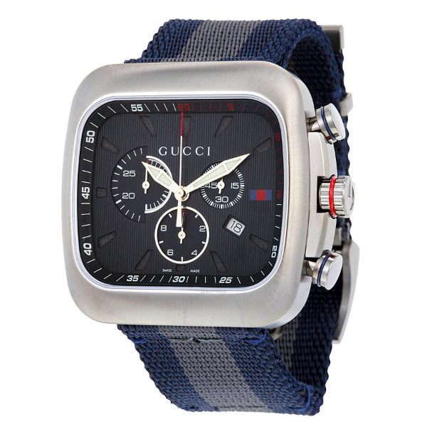 Gucci Coupe Blue-Gray-Blue Web Nylon Nato Blue Guilloche Dial Chronograph Quartz Watch for Gents - YA131203