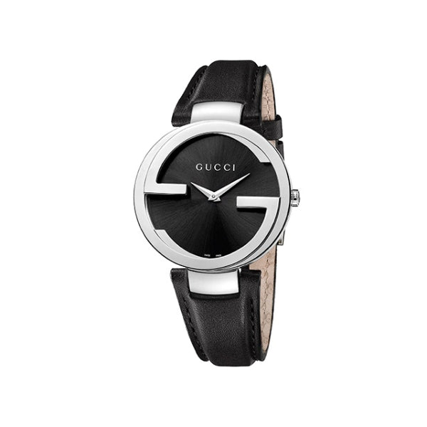 Gucci Interlocking-G Black Leather Strap Black Dial Quartz Watch for Ladies - GUCCI YA 133301