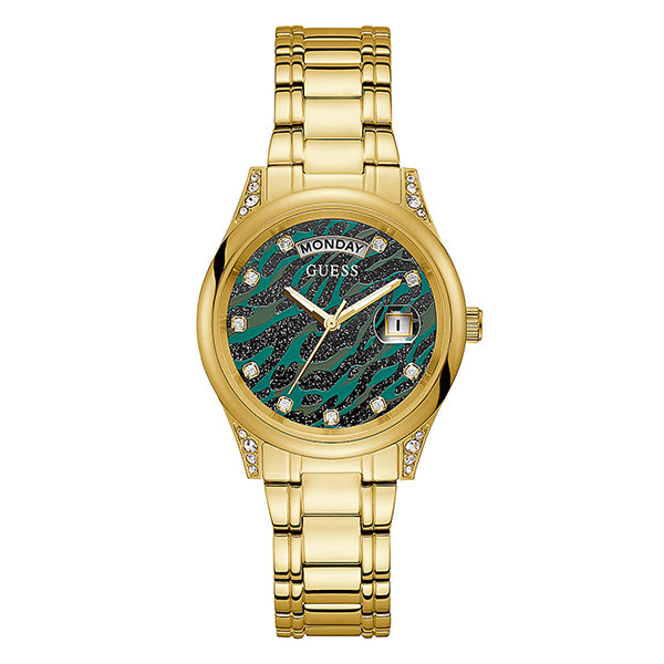 Guess Aura Gold Stainless Steel Green & Black Dial Quartz Watch for Ladies - GW0047L3