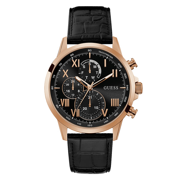 Guess Porter Black Leather Strap Black Dial Chronograph Quartz