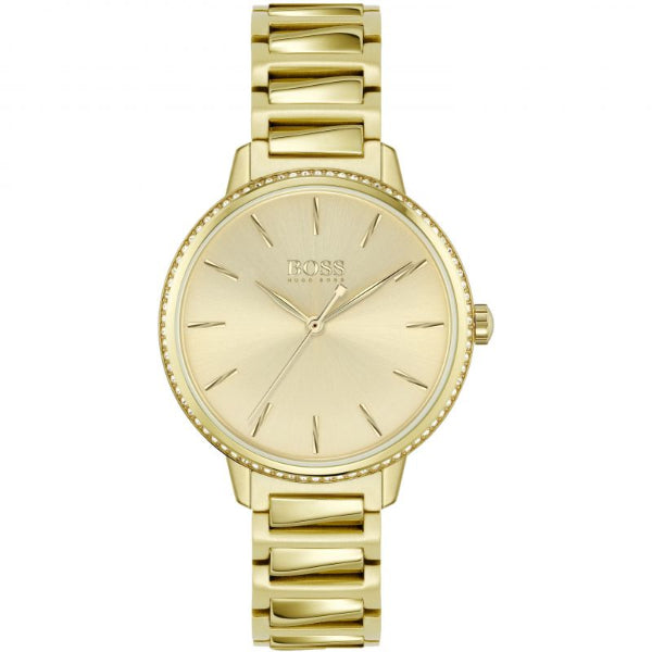 HUGO BOSS Signature Gold Stainless Steel Gold Dial Quartz Watch for Ladies - 1502541