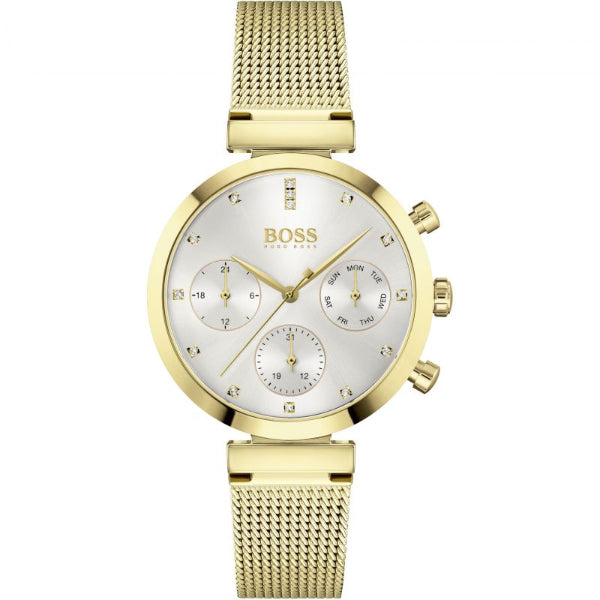 HUGO BOSS Flawless Gold Mesh Bracelet Silver Dial Chronograph Quartz Watch for Ladies - 1502552